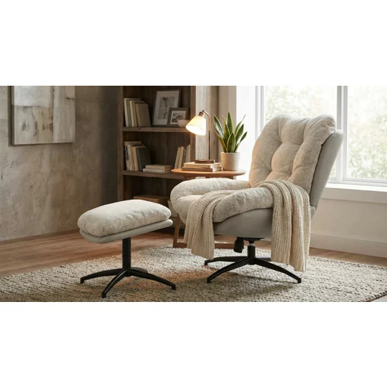 Fotoliu cu Taburet Hava, 83x93x99 h cm, Stofa, Gri picture - 5