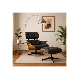 Fotoliu Cu Taburet Paksi, 86x85x81 cm, Piele Ecologica, Negru