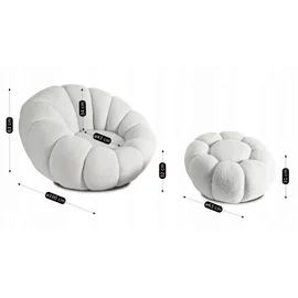 Fotoliu cu taburet Peru, 100x100x63 cm, Stofa Bucle, Crem