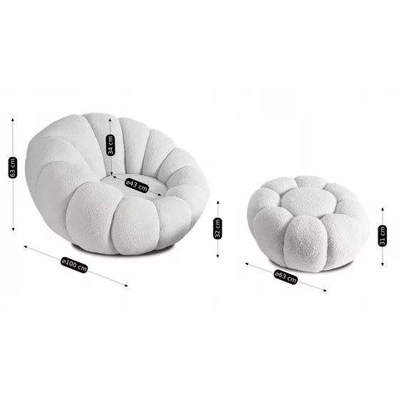 Fotoliu cu taburet Peru, 100x100x63 cm, Stofa Bucle, Crem picture - 2