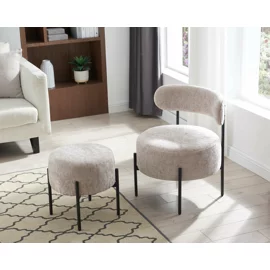 Fotoliu cu Taburet Runa, 57.5x57x69 CM, Stofa, Beige