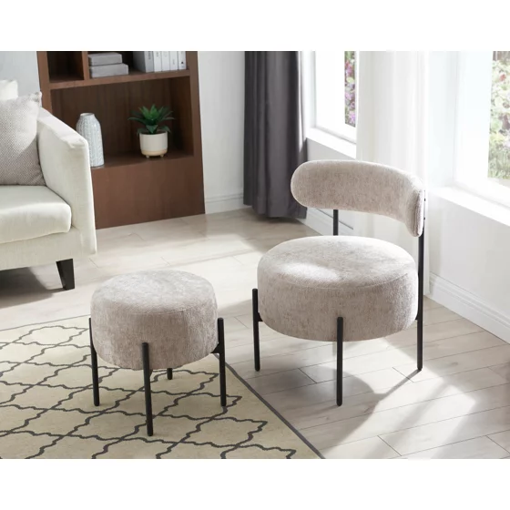 Fotoliu cu Taburet Runa, 57.5x57x69 CM, Stofa, Beige picture - 1