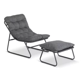 Fotoliu de Gradina cu Taburet Kamfo, 105x60x90 h cm, Structura Metalica, Gri