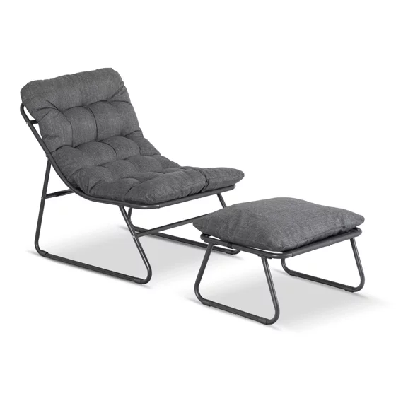 Fotoliu de Gradina cu Taburet Kamfo, 105x60x90 h cm, Structura Metalica, Gri picture - 1