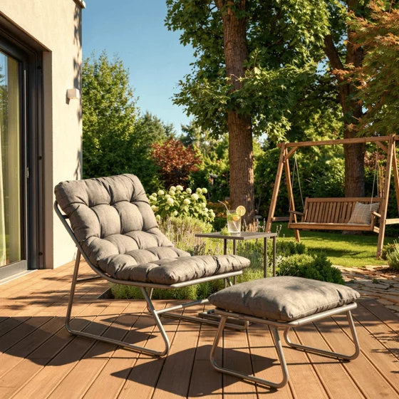 Fotoliu de Gradina cu Taburet Kamfo, 105x60x90 h cm, Structura Metalica, Gri picture - 3