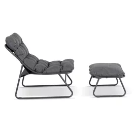 Fotoliu de Gradina cu Taburet Kamfo, 105x60x90 h cm, Structura Metalica, Gri