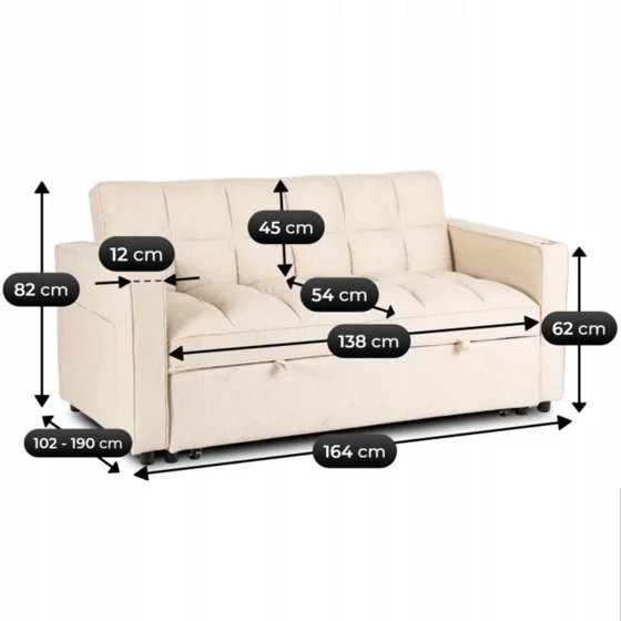 Fotoliu Dublu Extensibil Astana 2, 164x103x82 h cm, Stofa, Beige picture - 10
