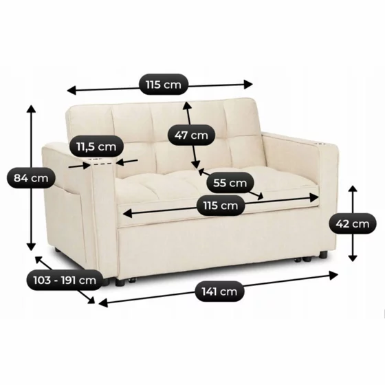 Fotoliu Dublu Extensibil Astana, 141x103x84 h cm, Stofa, Beige picture - 11