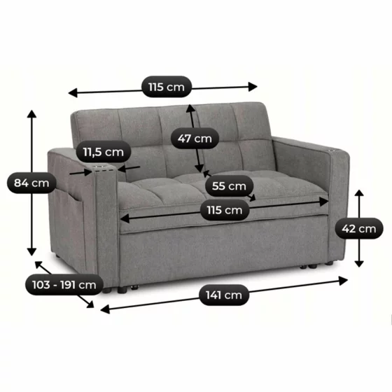 Fotoliu Dublu Extensibil Astana, 141x103x84 h cm, Stofa, Gri picture - 9