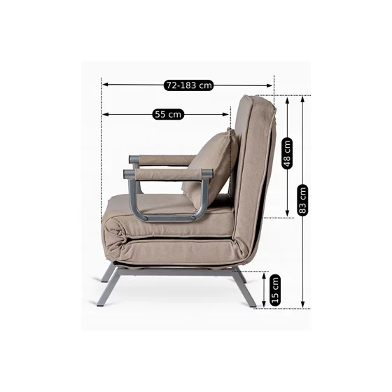 Fotoliu Extensibil Bamako, 63x72-183x83 cm, Stofa, Beige picture - 7