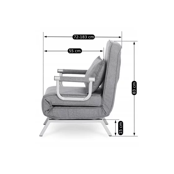 Fotoliu Extensibil Bamako, 63x72-183x83 cm, Stofa, Gri picture - 11