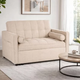 Fotoliu Extensibil Karole, 120x100-193x87 h cm, Stofa, Beige