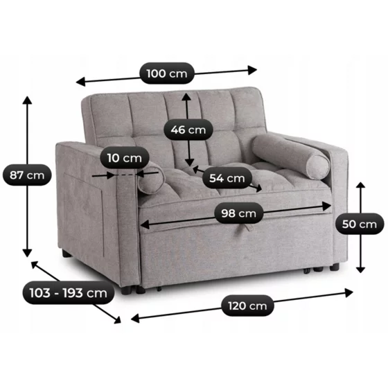 Fotoliu Extensibil Karole, 120x100-193x87 h cm, Stofa, Gri picture - 11