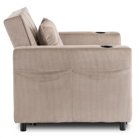 Fotoliu Extensibil Sanya, 99x92-186x84 h cm, Beige, Catifea Raiata picture - 8