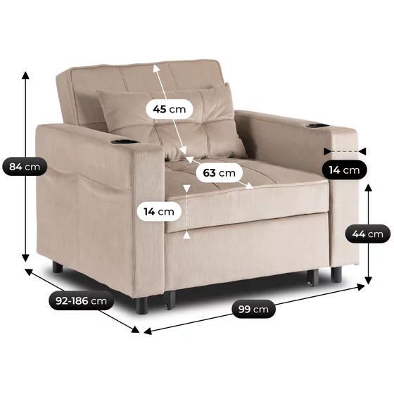 Fotoliu Extensibil Sanya, 99x92-186x84 h cm, Beige, Catifea Raiata picture - 9