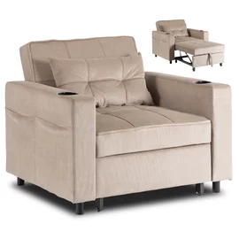 Fotoliu Extensibil Sanya, 99x92-186x84 h cm, Beige, Catifea Raiata