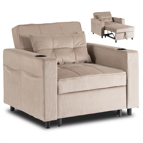 Fotoliu Extensibil Sanya, 99x92-186x84 h cm, Beige, Catifea Raiata picture - 2