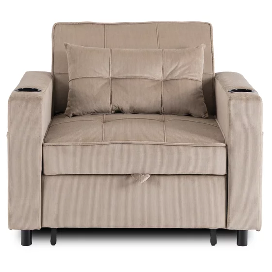 Fotoliu Extensibil Sanya, 99x92-186x84 h cm, Beige, Catifea Raiata picture - 3