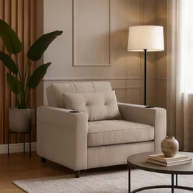 Fotoliu Extensibil Sanya, 99x92-186x84 h cm, Beige, Catifea Raiata