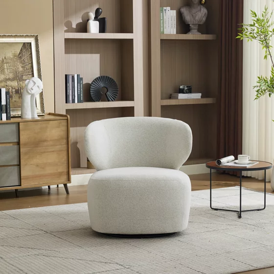 Fotoliu Rotativ Duarte, 73x76x76 h cm, Stofa, Beige Deschis picture - 2