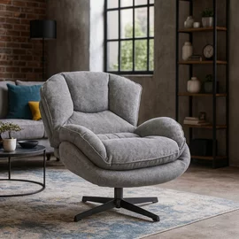 Fotoliu Rotativ Ramadi, 84x95x89 cm, Stofa, Gri