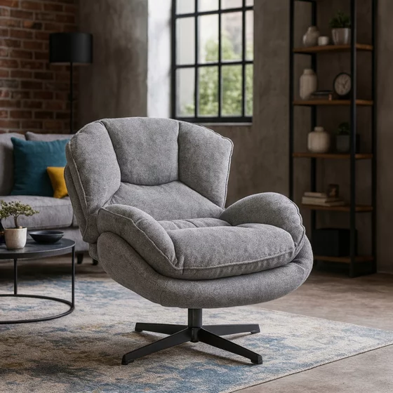Fotoliu Rotativ Ramadi, 84x95x89 cm, Stofa, Gri picture - 1