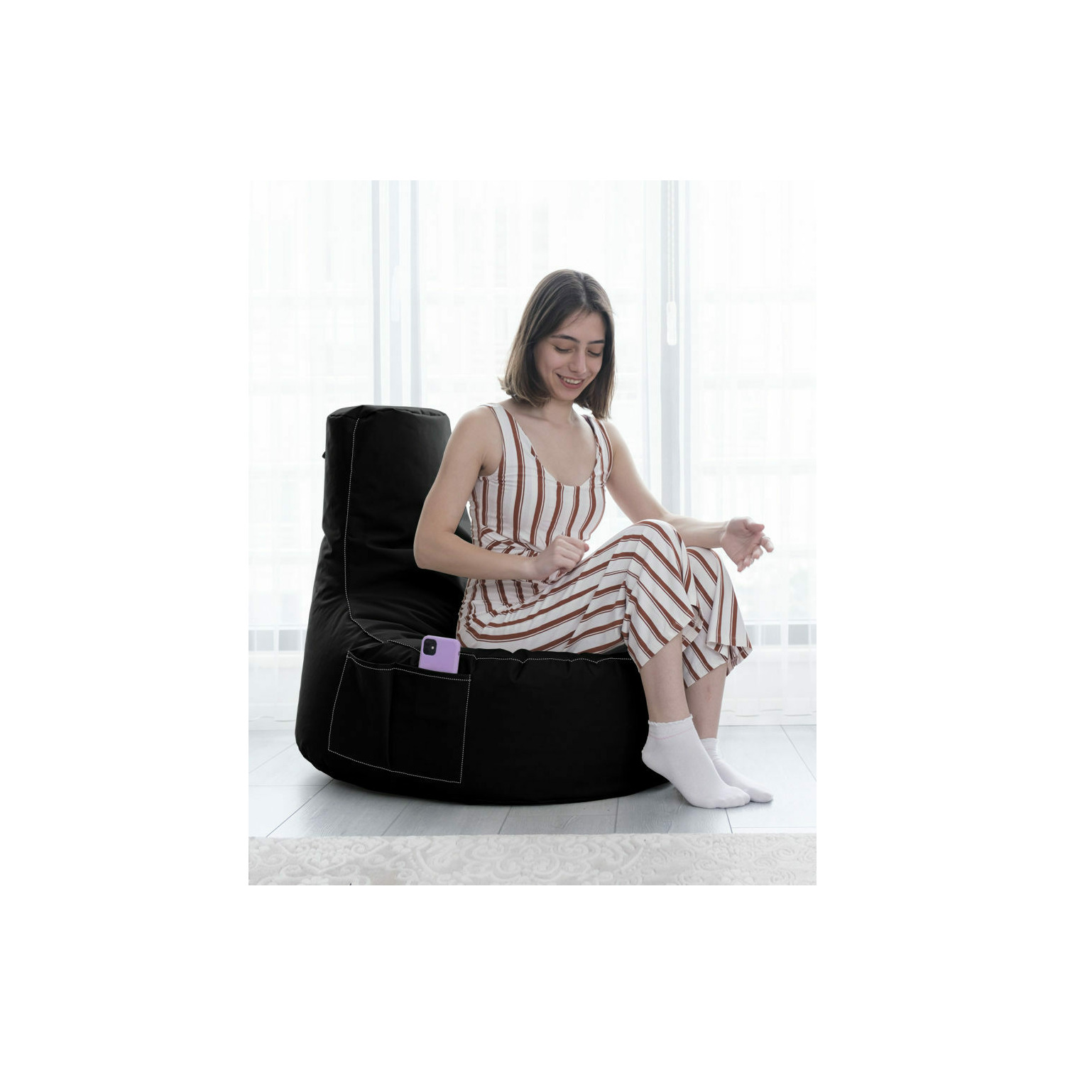 Fotoliu tip puf - eva sport - negru 70x80x35 cm