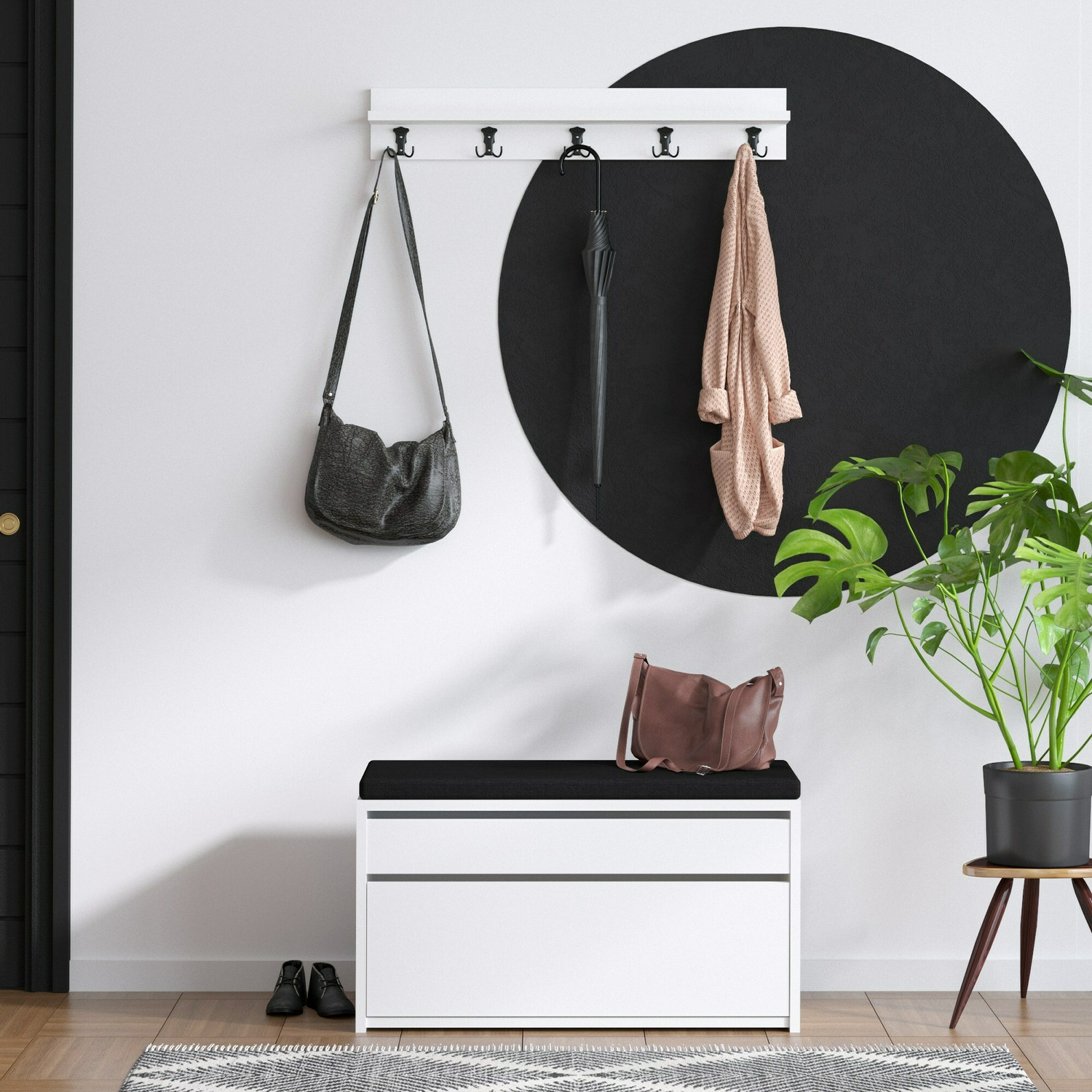 Garderoba dory, 80x35x42 cm, alb-negru