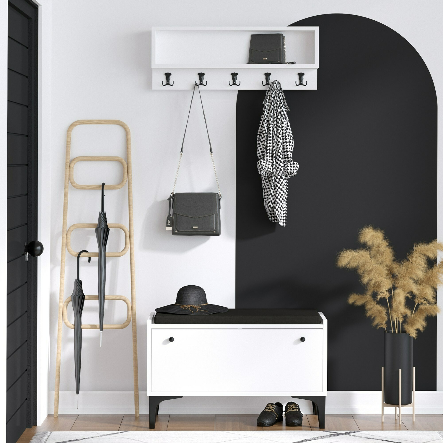 Garderoba scoty, 80x35x49 cm, alb-negru