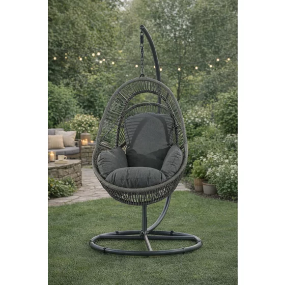 Leagan de Gradina/Terasa Nexia 105x105x196 cm, Metal/Ratan Sintetic/Stofa, Gri/Gri Deschis picture - 1