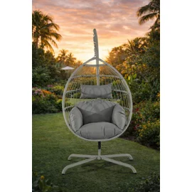 Leagan de Gradina/Terasa Yardio 134x134x200 cm, Metal/Ratan Sintetic/Stofa, Crem