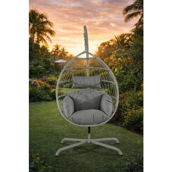Leagan de Gradina/Terasa Yardio 134x134x200 cm, Metal/Ratan Sintetic/Stofa, Crem picture - 2