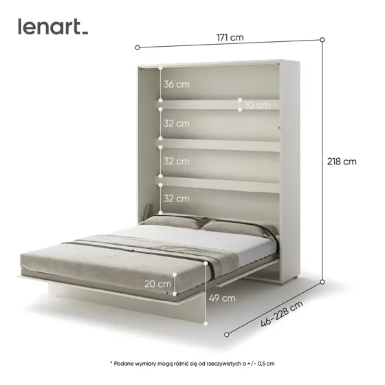 Lenart BED CONCEPT 160x200 cm - Pat rabatabil de perete vertical cu mecanism pneumatic si somiera inclusa, Casmir picture - 3