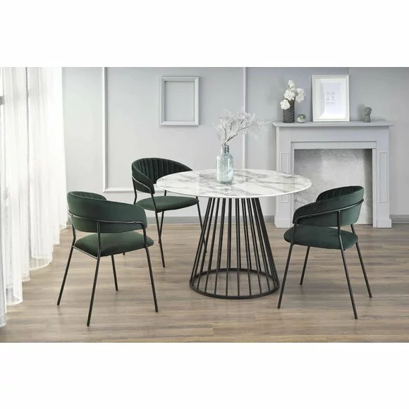 Masa Boca, 110x75 cm, Metal/MDF, Negru/Alb Marmura picture - 1