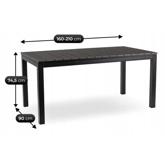 Masa De Gradina Extensibila Arges, 160-210x90x74 cm, Metal/Compozit, Negru/Gri picture - 7