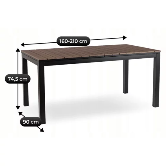 Masa De Gradina Extensibila Arges, 160-210x90x74 cm, Metal/Compozit, Negru/Nuc picture - 8