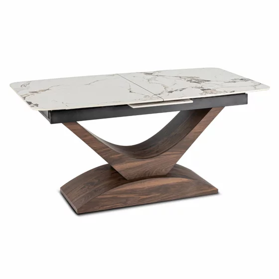 Masa Extensibila Agadir, 160-200x90x76 cm, Blat Ceramic, Nuc/Alb Marmura picture - 4