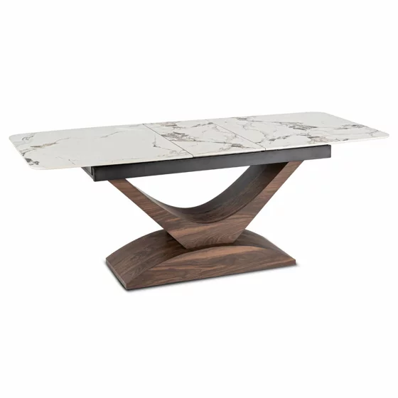 Masa Extensibila Agadir, 160-200x90x76 cm, Blat Ceramic, Nuc/Alb Marmura picture - 5