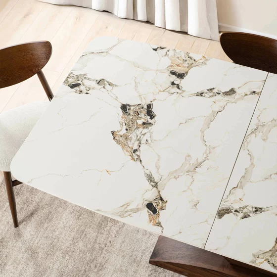 Masa Extensibila Agadir, 160-200x90x76 cm, Blat Ceramic, Nuc/Alb Marmura picture - 6