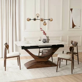 Masa Extensibila Agadir, 160-200x90x76 cm, Blat Ceramic, Nuc/Alb Marmura