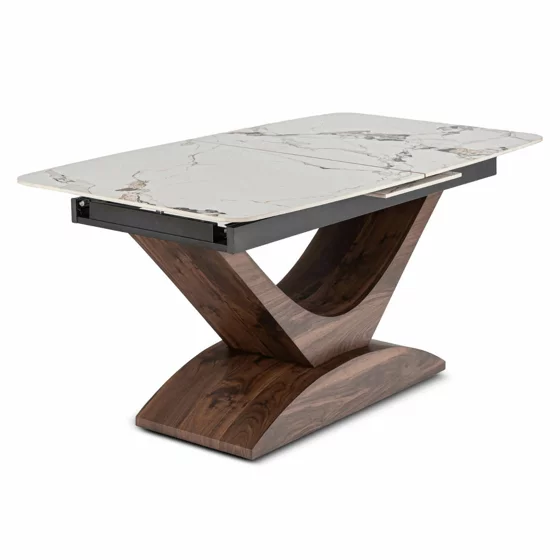 Masa Extensibila Agadir, 160-200x90x76 cm, Blat Ceramic, Nuc/Alb Marmura picture - 3