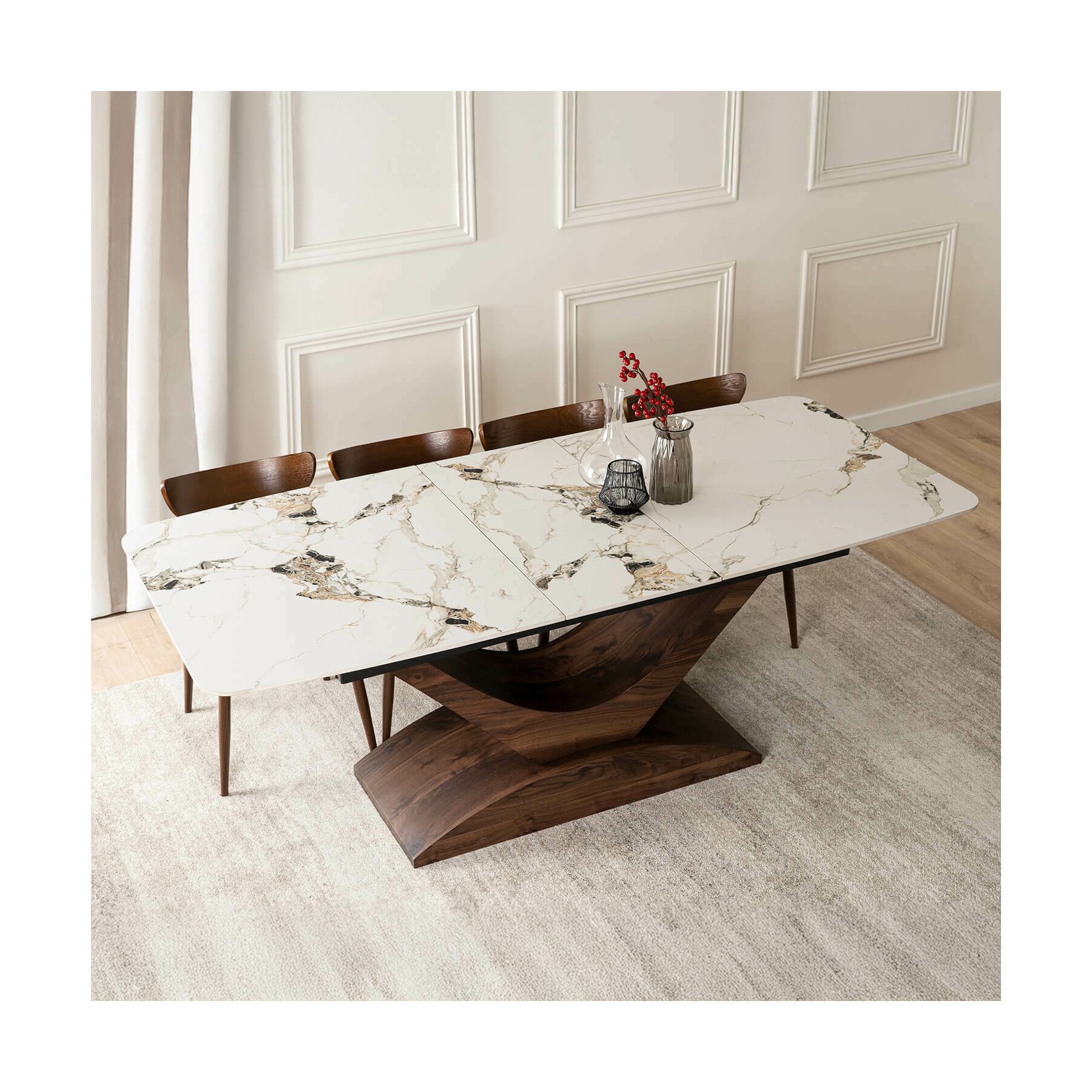 Masa Extensibila Agadir, 160-200x90x76 cm, Blat Ceramic, Nuc/Alb