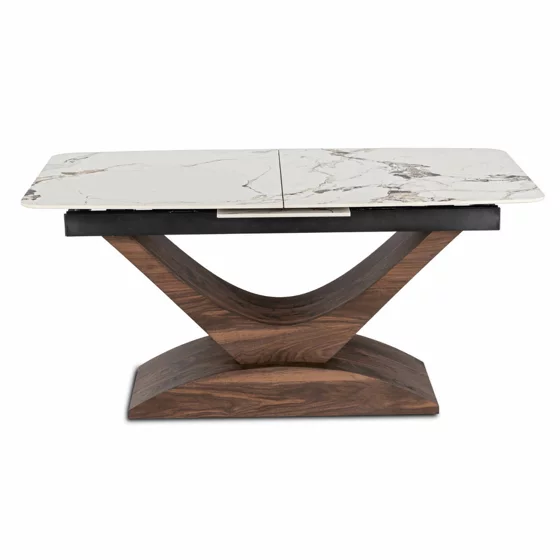 Masa Extensibila Agadir, 160-200x90x76 cm, Blat Ceramic, Nuc/Alb Marmura picture - 9