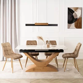 Masa Extensibila Agadir, 160-200x90x76 cm, Blat Ceramic, Stejar/Alb Marmura