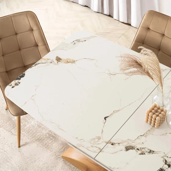 Masa Extensibila Agadir, 160-200x90x76 cm, Blat Ceramic, Stejar/Alb Marmura picture - 3