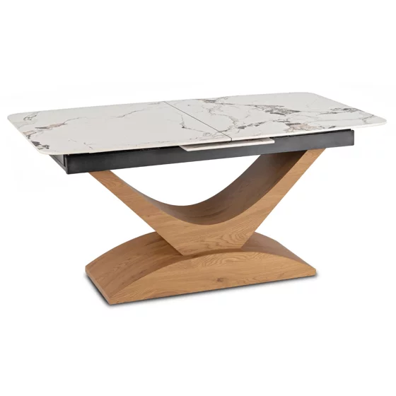 Masa Extensibila Agadir, 160-200x90x76 cm, Blat Ceramic, Stejar/Alb Marmura picture - 5