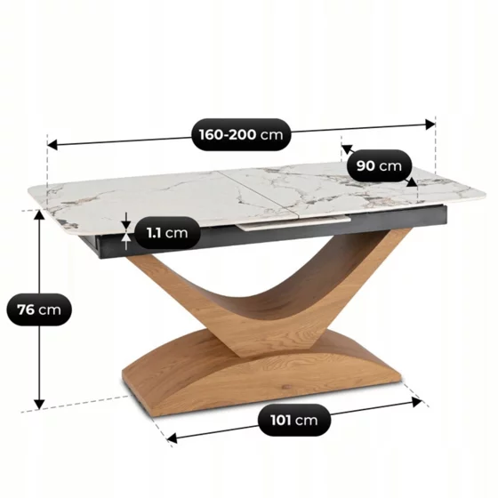 Masa Extensibila Agadir, 160-200x90x76 cm, Blat Ceramic, Stejar/Alb Marmura picture - 9