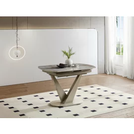 Masa Extensibila Atrium, 120-180x90x75 cm, Metal/Piatra Sinterizata, Gri Tip Piatra/Champagne