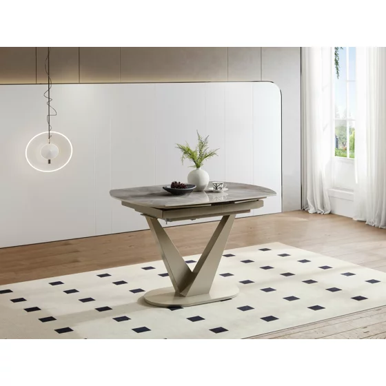 Masa Extensibila Atrium, 120-180x90x75 cm, Metal/Piatra Sinterizata, Gri Tip Piatra/Champagne picture - 1