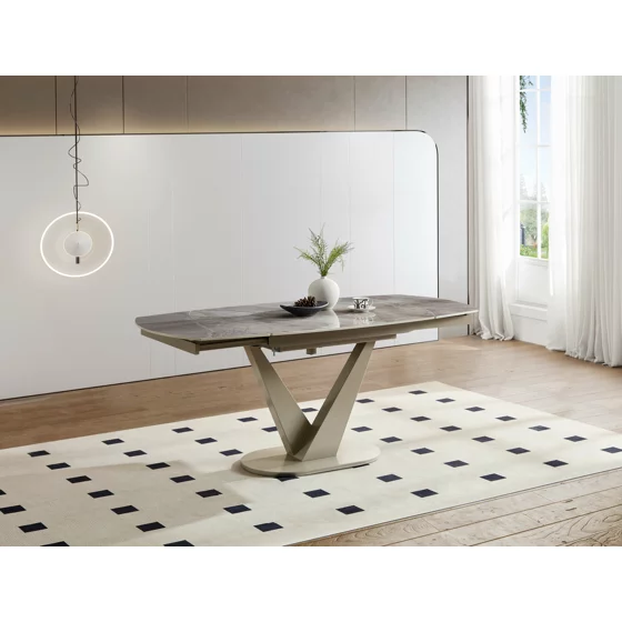 Masa Extensibila Atrium, 120-180x90x75 cm, Metal/Piatra Sinterizata, Gri Tip Piatra/Champagne picture - 2